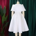 thumbnail image 5 of AURA Plus Size Elegant Off Shoulder A Line Midi Dress High Waist Puff Sleeve Summer Banquet African Party Dress, 5 of 10