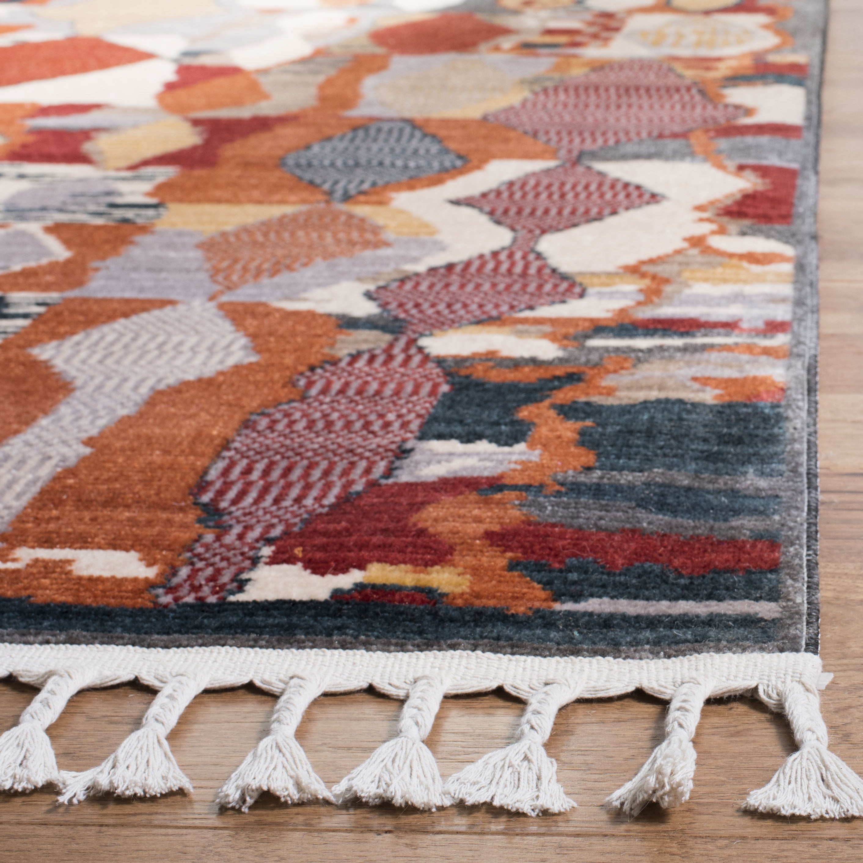 Safavieh Farmhouse Cadence Abstract Area Rug, Orange/Navy, 9' x 12'