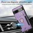 thumbnail image 2 of Nalacover For Google Pixel 7A Case Ring Holder Kickstand with Credit Card Holder, Back Flip Premium Leather Magnetic Clasp Removable Wirst Hand Strap Cover for Google Pixel 7A, Purple, 2 of 14