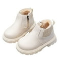 thumbnail image 4 of Miluxas Girls Warm Fall Winter Short Boots Fleece Lining Solid Color Leather Shoes for Toddler Little Big Kids Girls White 3.5-4Years, 4 of 4