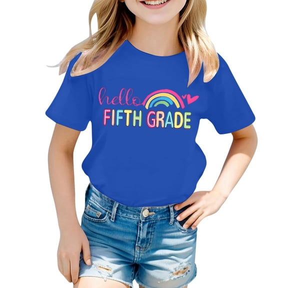 Curuila Toddler Kids Girls T Shirts Short Sleeve Letter Print Crew Neck Tops For Girls Loose Fit Casual Back To School Clothes Size 1-2 Years