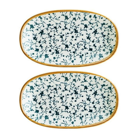Calif 7.5" x 4.25" x h:1" Oval Decorated Porcelain Platter (Set of 2)
