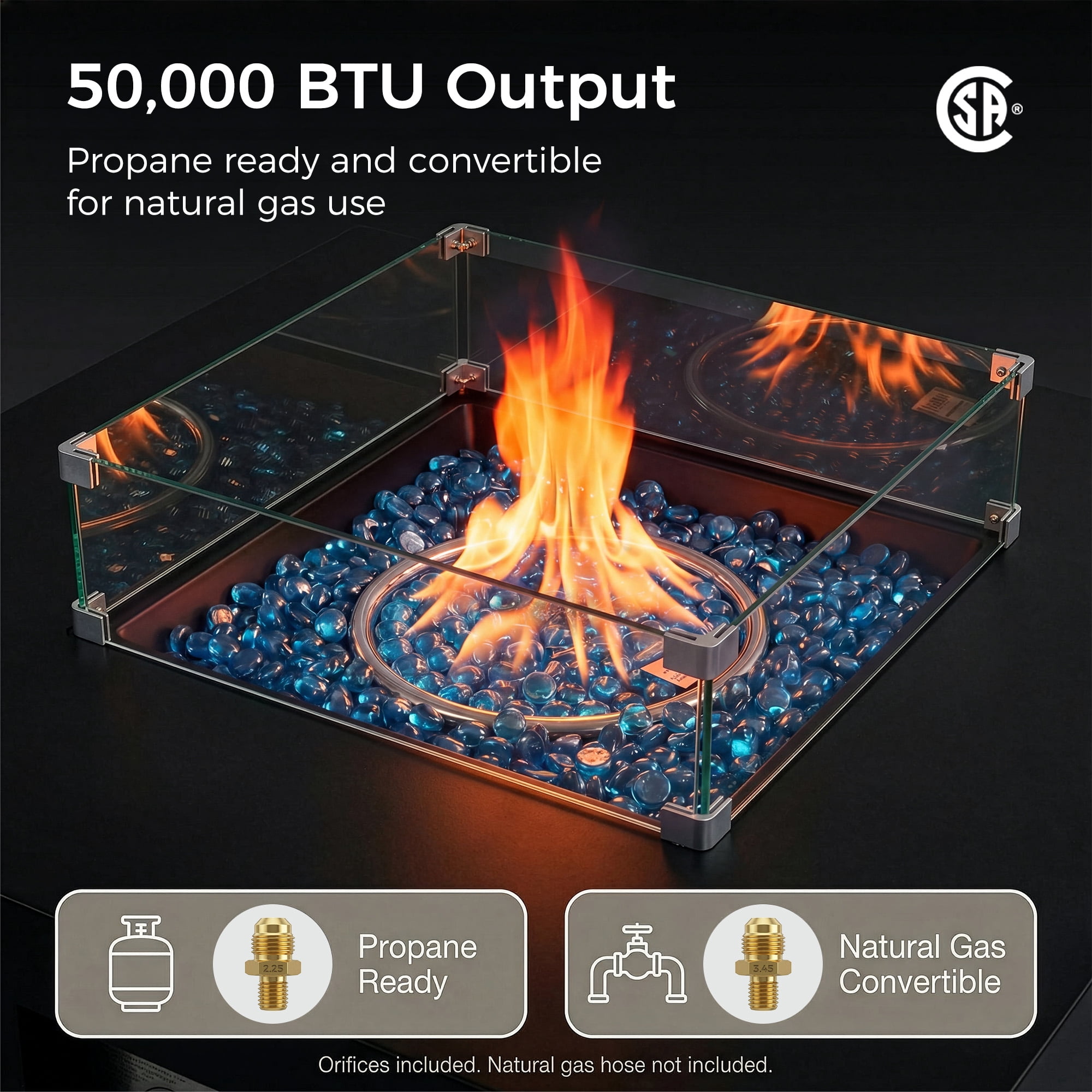 RADIATA 40" Square Propane Fire Pit Table, Dual Fuel Natural Gas Fire Pit Convertible, 50,000 BTU Outdoor Fire Pit Table for Outside Patio