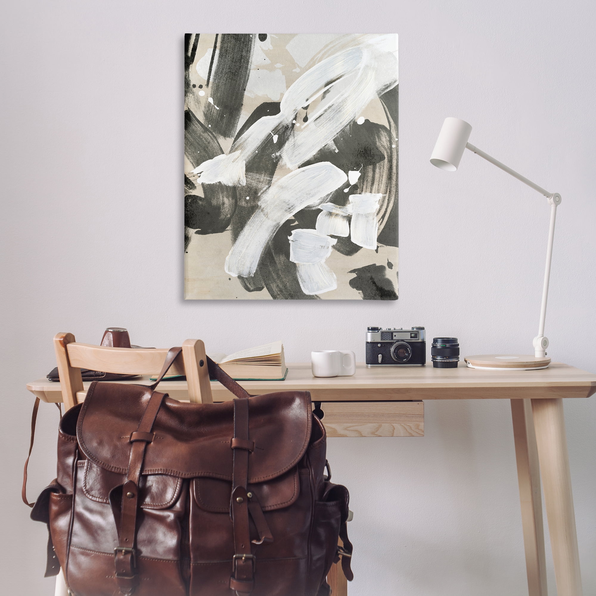 Stupell Industries Modern White Brush Stroke Abstract Painting Wrapped Canvas Art Print Wall Art, 36 x 48