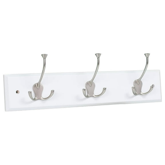 Tri Hook Coat Rack - 3 - Wall Mount Hat Rack - White Finish -