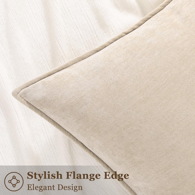DecorUhome Throw Pillow Covers 18x18 Set of 2, Chenille Beige photo 3
