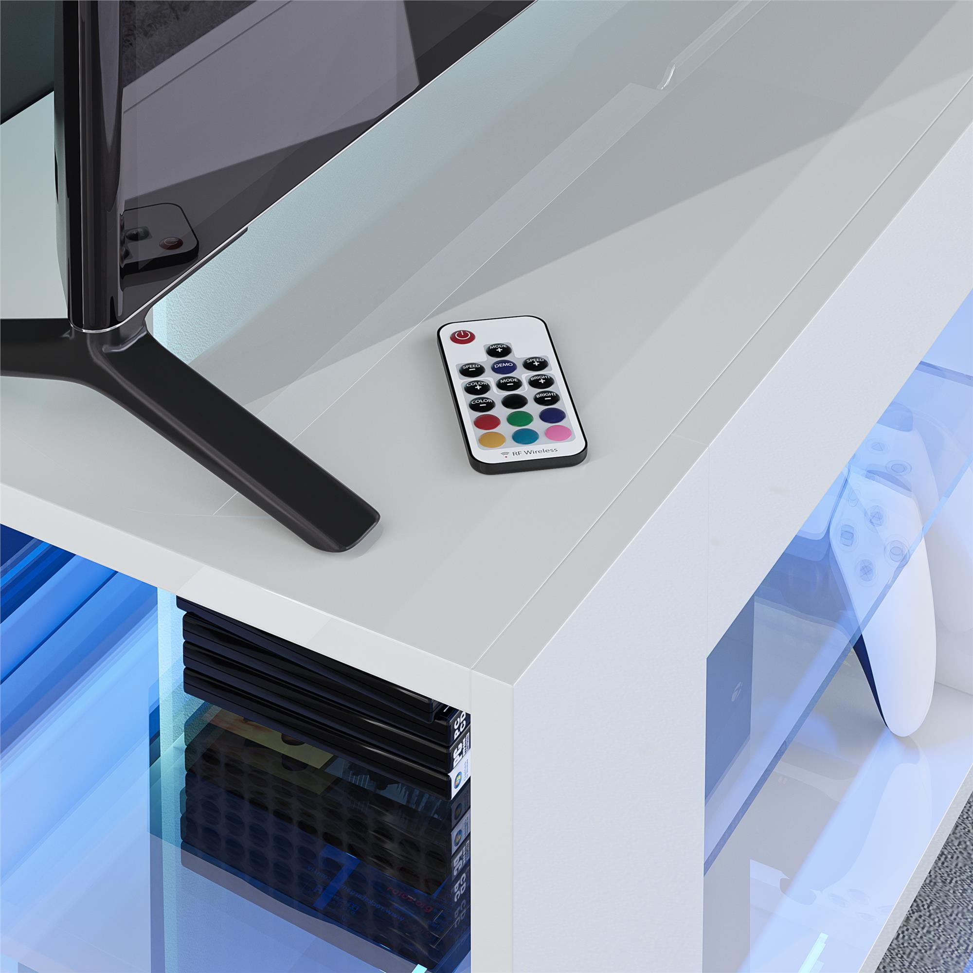 NTense LED TV Stand with Glass Shelves for TVs up to 55", White Gloss