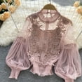 thumbnail image 6 of Women’s Elegant Lace Shirts, Long Sleeve Casual Flower Lace Mesh Blouse Button Medieval Tops Sweatshirts for Women Loose Fitting Free Size, 6 of 9