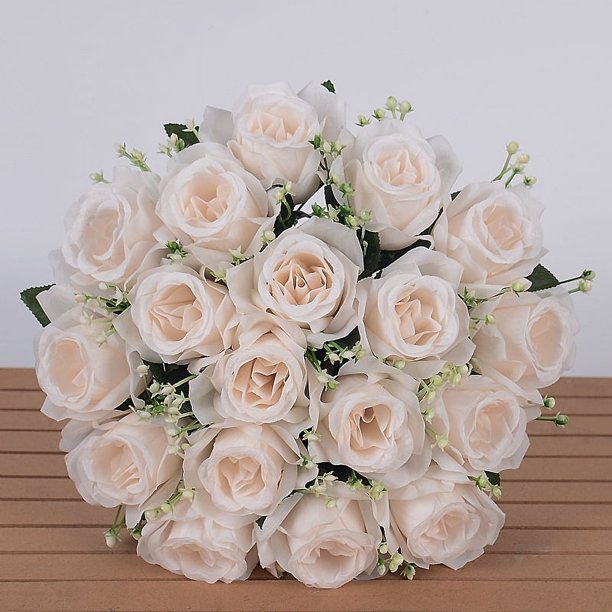 Ramo de rosas de simulación, flores de seda, 18 rosas, para boda, sala de estar, con flores, decoración, flores falsas