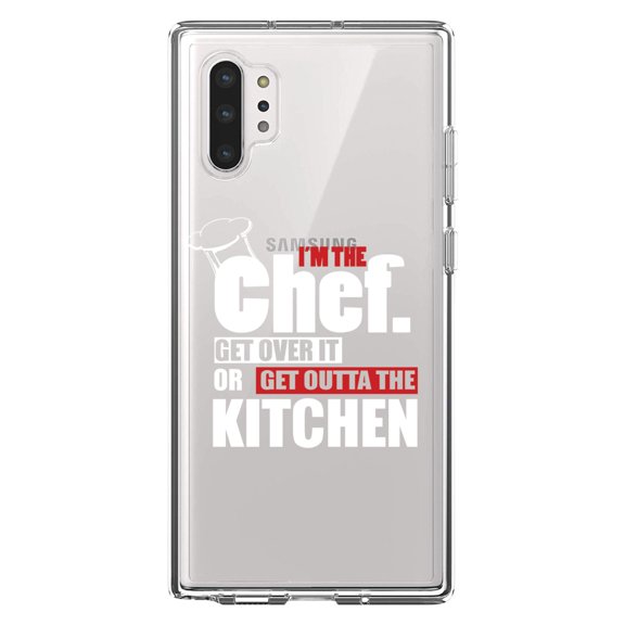 DistinctInk Clear Shockproof Hybrid Case for Galaxy Note 10 PLUS (6.8" Screen) - TPU Bumper Acrylic Back Tempered Glass Screen Protector - I'm the Chef Get Over it