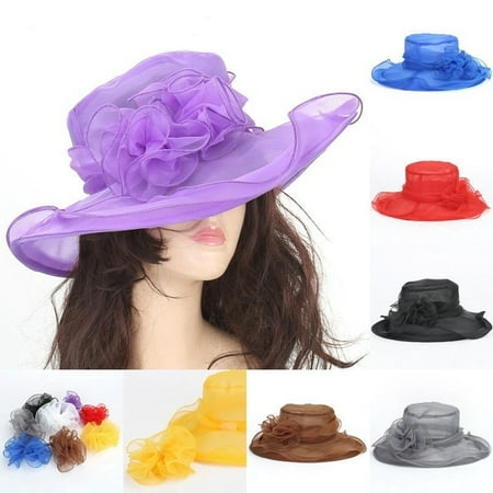 - Fashin Women Dress Church Wedding Kentucky Derby Wide Brim Foldable Sun Hat Beach