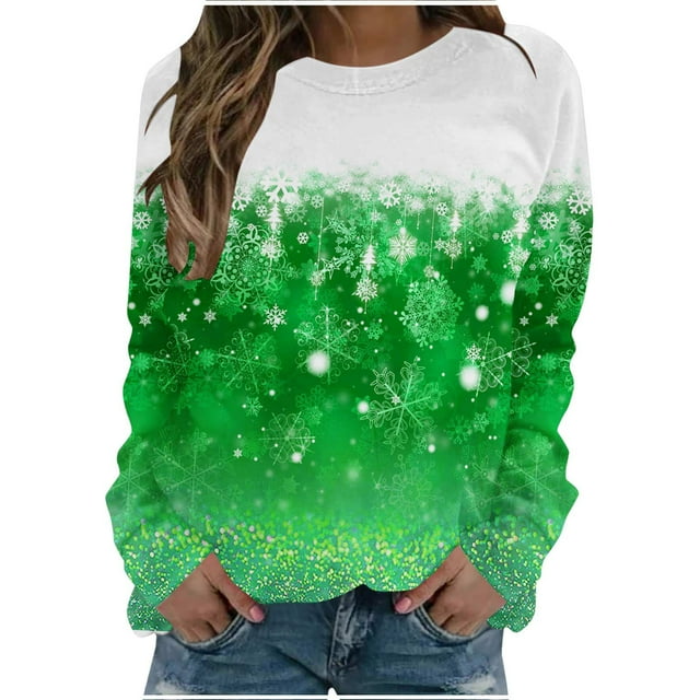 Birdeem Mode Femmes T-Shirt à Col Rond à Manches Longues Imprimé Chandail Blouse Hauts