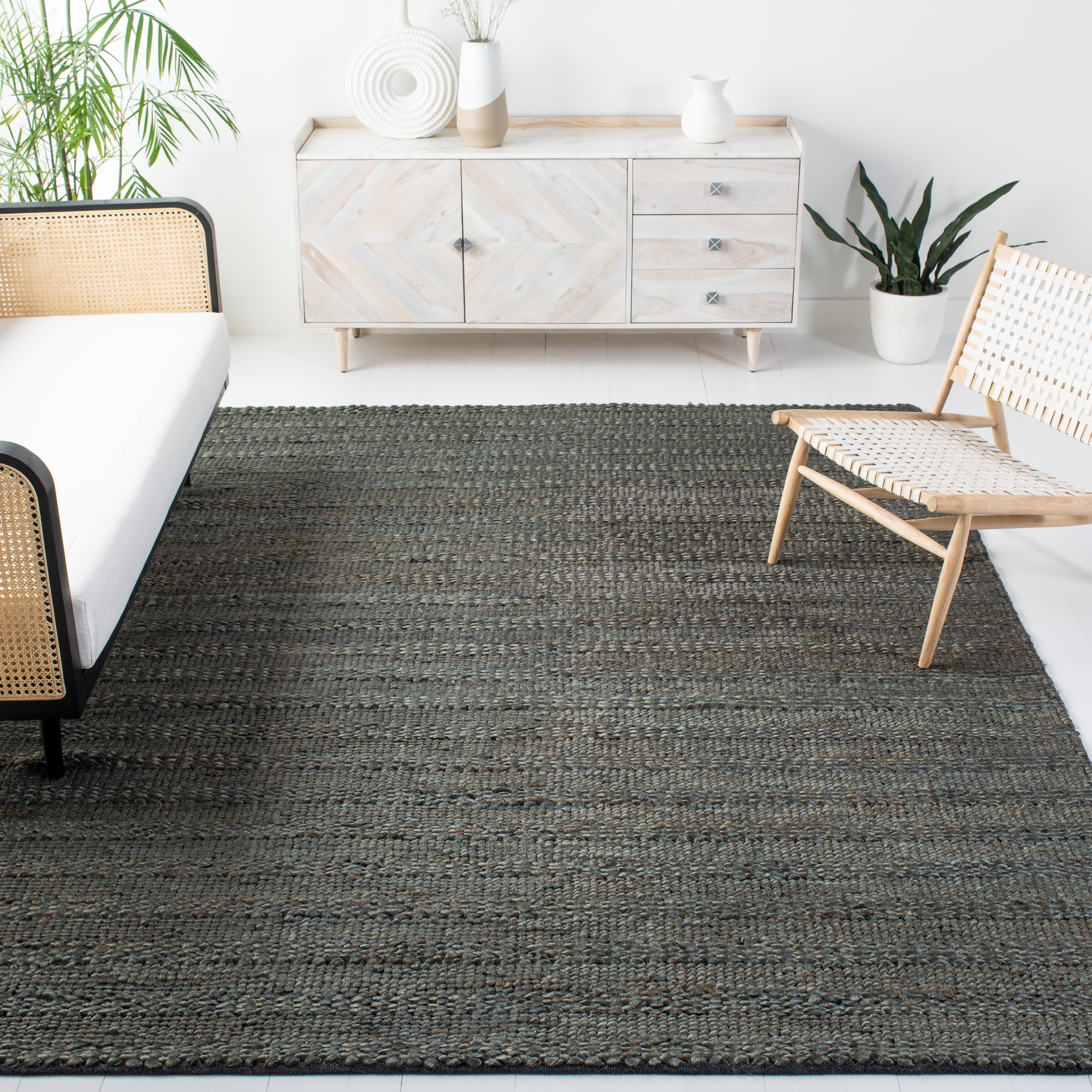 SAFAVIEH Natural Fiber Henrika Geometric Area Rug, Charcoal, 8' x 8' Square