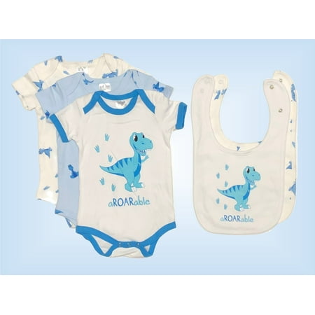 

Baby Boy aROARable T-Rex Dinosaur Onesie and Bib 5-Piece Set Sizes 3-18 Months