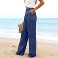 thumbnail image 3 of Linen Pants Women Summer Pleated Business Casual Dress Pants High Waisted Linen Trousers with Pockets Navy XL, 3 of 4