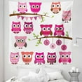 thumbnail image 1 of Cartoon Tapestry, Girl Shower Themed Owls and Branches Animal Characters, Fabric Wall Hanging Decor for Bedroom Living Room Dorm, 5 Sizes, Purple Brown Pink, by Ambesonne, 1 of 1