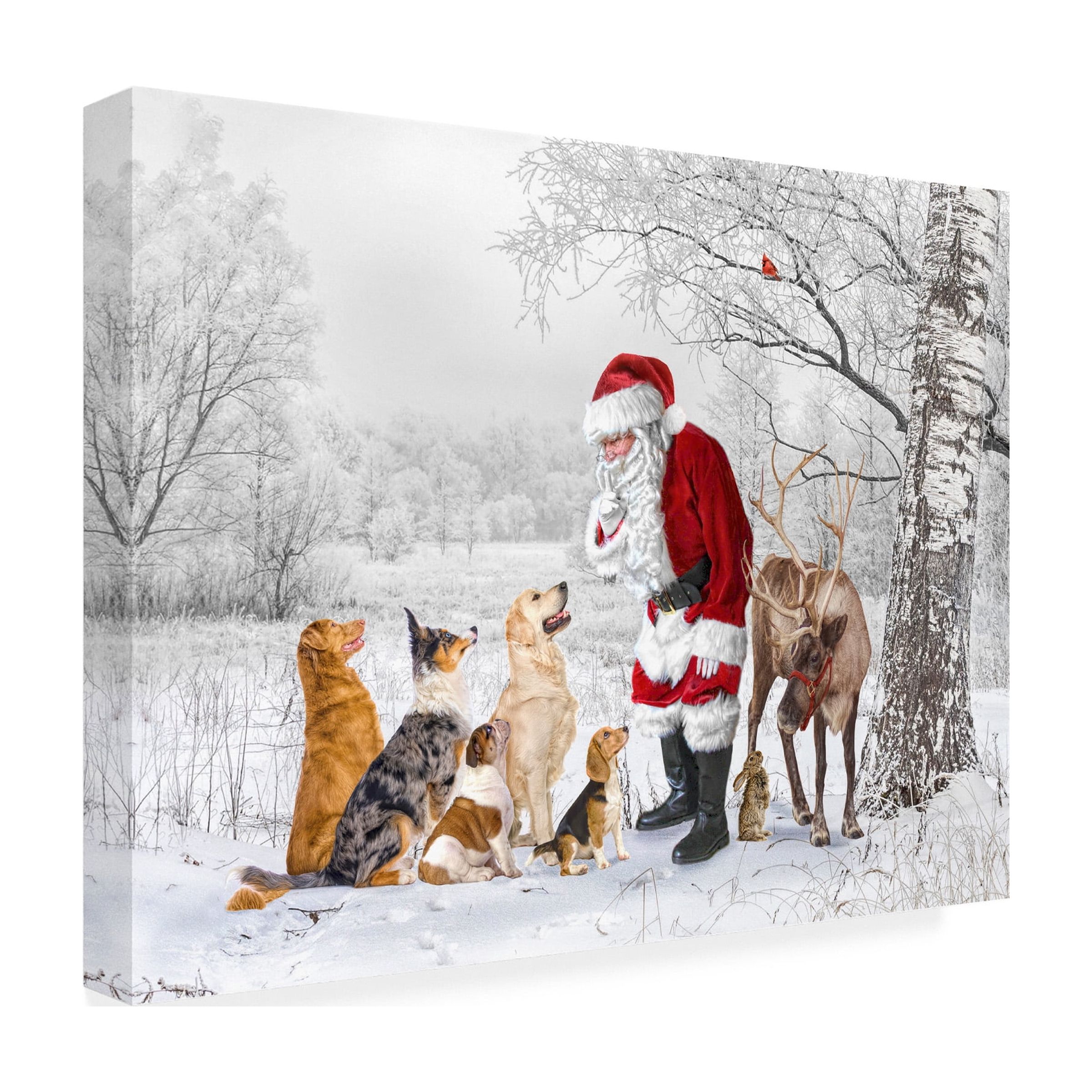 Canvas Wall Art - Liz Zernich 'Pups Find Santa' Wall Art for Living Room, Bedroom, or Office DÃ©cor by Trademark Fine Art - 32 x 24 Inches