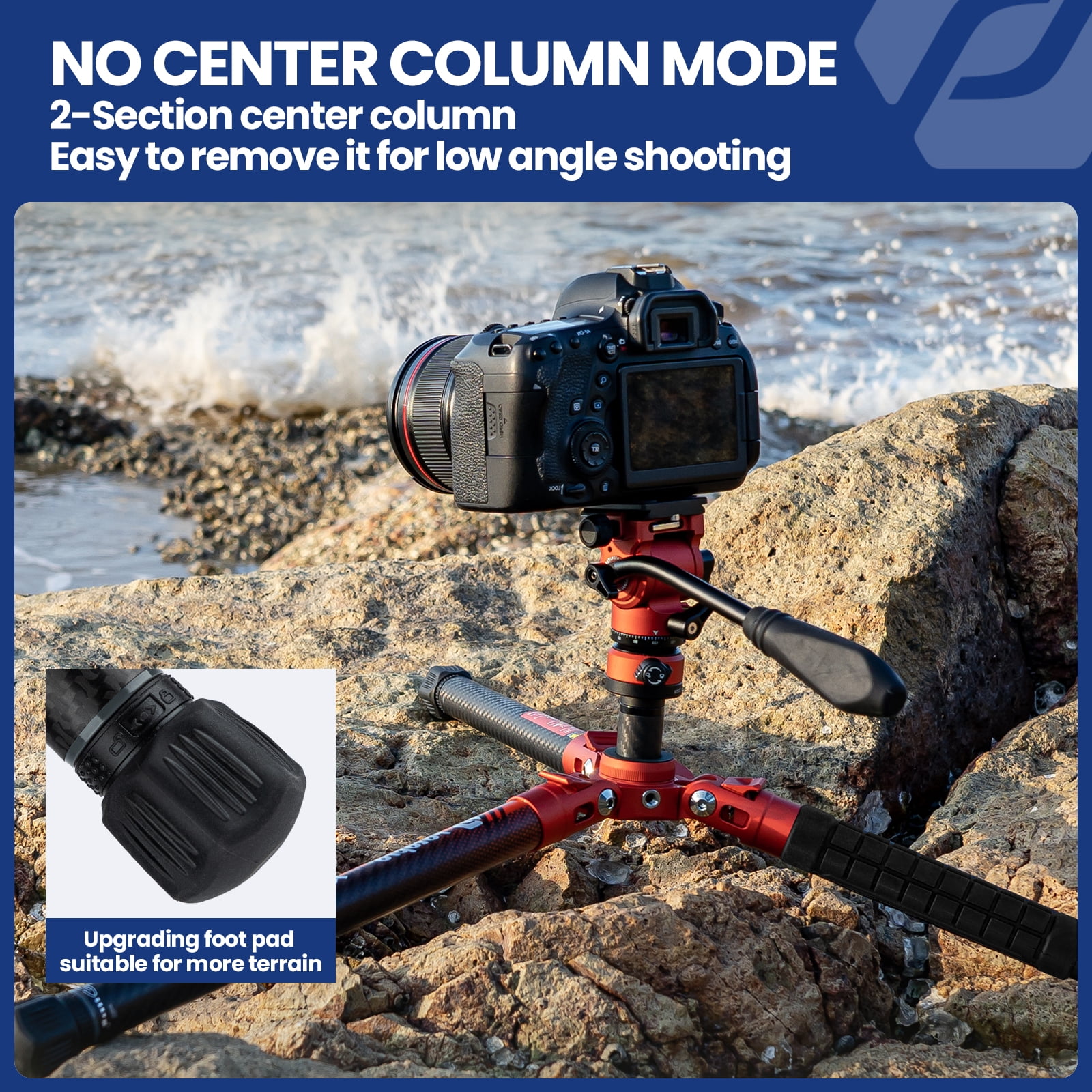 Fotopro X-Aircross 3 Video Tripod with Lightweight 3K Carbon Fiber Legs, Fast Locking System, and Two Section Center Column (Orange)
