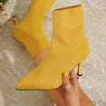 thumbnail image 6 of SACFOF Womens Knit Ankle Boots Pointed Toe Kitten Heels Booties Winter Stiletto Mid Heel Sock Boots Shoes, 6 of 6