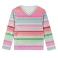 thumbnail image 4 of WRKEKC Girls Long Sleeve Tees Casual Eye-Catching Fashion Striped Print V Neck Soft Stretchy Comfortable Slim Fit Blouses for Spring Summer 3-14 Years, 4 of 8
