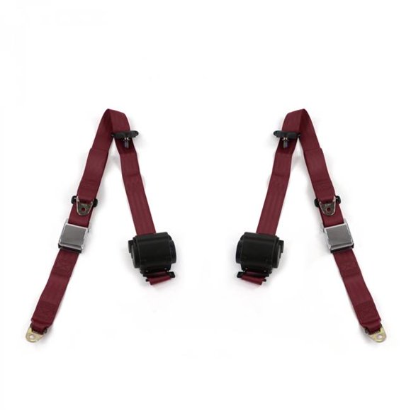 AMC Hornet 1970-1977 Airplane 3 Point Burgandy Retractable Bucket Seat Belt Kit - 2 Belts