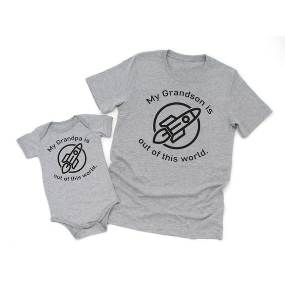 My Grandson Is Out of This World Men's T-Shirt Rocket Graphic Tee My Grandpa Is Out of This World Baby Bodysuit Kids Youth Toddler Shirt