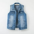 thumbnail image 2 of Jxximdong Casual Vests for Women, Casual Denim Vest Jacket Sleeveless Collared Distressed Jean Jacket Candy Color Slim Fit Ripped Coat, Women's Coats Blue, 2 of 8