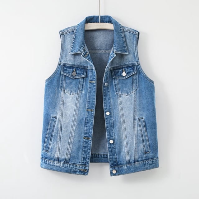 IMENGL Veste en Jean Décontractée Sans Manches à Col, Bleu 3TG, Taille m-3TG