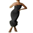 thumbnail image 1 of Femmes Plume Ourlet Robe Sans Manches Spaghetti Sangle Bodycon Midi Robe Cocktail Party Clubwear, 1 of 5