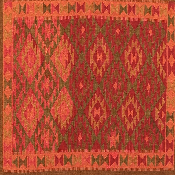 Ahgly Company Indoor Square Oriental Orange Traditional Area Rugs, 7' Square