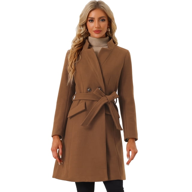 Abrigo con Cinturón Abrigo Vintage de Invierno con Solapa para Mujer marrón M