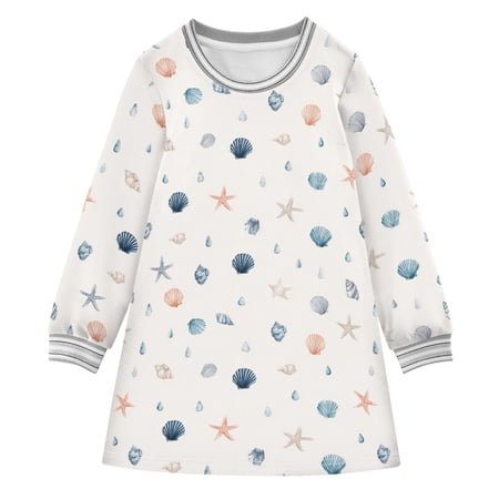 long-sleeved dress Starfish and Sea Snails A-line dress with ribbed cuffs Soft and comfortable