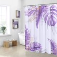 thumbnail image 3 of Floral Leaf Shower Curtain Plant Tropical Shower Curtain Bathroom Shower Curtain Set Linen Textured Fabric Bath Curtain Neutral Blue Shower Curtains for Beach Hotel Bathtubs with 12 Hooks, 72x72 Inch, 3 of 6