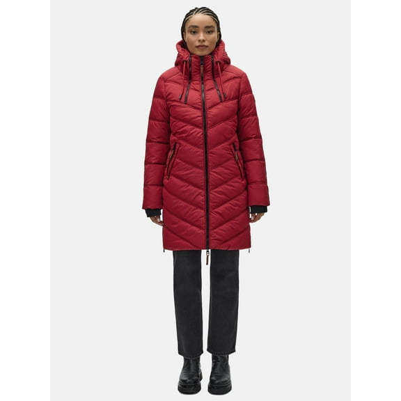 Marikoo Women's Winter Coat with Hood - Quilted, Long Puffer Jacket - Thigh-Length - Armasa