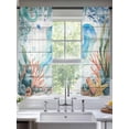 thumbnail image 2 of Summer Ocean Jellyfish Sheer Curtains 72 Inch Long 2 Panels, Nautical Colorful Sea Fish Coral Starfish Wood Grain Light Filtering Rod Pocket Curtains, Sheer Voile Drapes for Living Room, 52"x72", 2 of 8