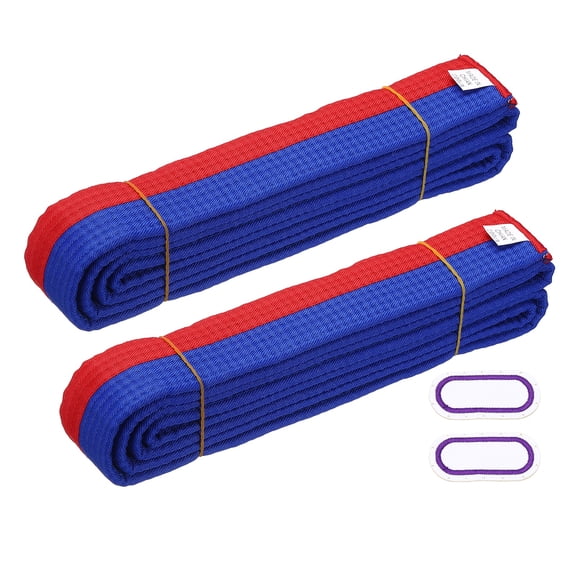 Uxcell Karate Belt, Martial Arts Ranking Belts with Name Tag Solid Cotton Double-Layered Core Long Soft Uniform Training Equipment Fitting for (Taekwondo/Karate/Judo) 6.6ft&2Pcs&Blue/Red