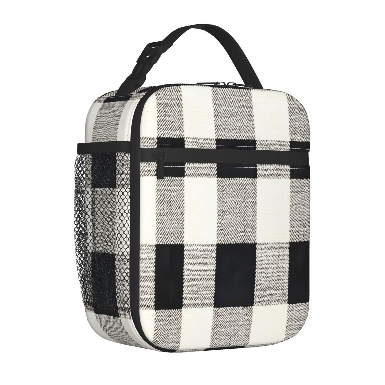 Lunch Bag For Women Men Insulated Portable Lunch Box Bento Box Office Picnic Travel Cooler Bag White Buffalo Plaid Check Tartan Scotland_1