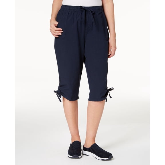 Karen Scott Petite Cotton Ruched Skimmer Shorts (Intrepid Blue, PM)