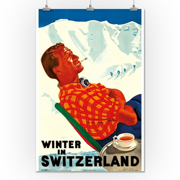 Winter in Switzerland Vintage Poster (artist: Erich Hermes) Switzerland c. 1930 (24x36 Giclee Gallery Print, Wall Decor Travel Poster)