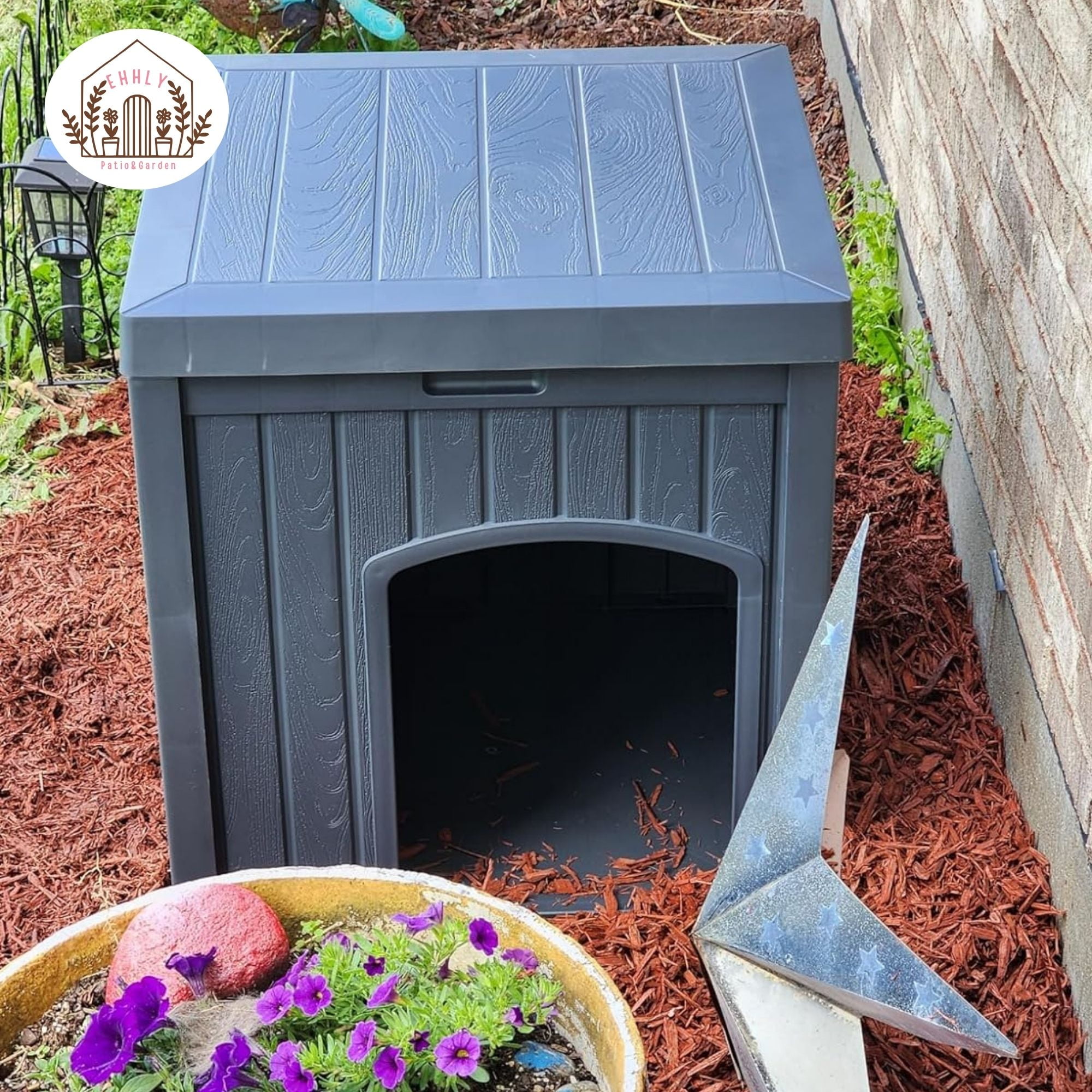 EHHLY Outdoor Cat House Waterproof, Outside Multiple Feral Cat Houses Weatherproof, Cat Litter Box Enclosure, Durable Resin Plastic, Grey