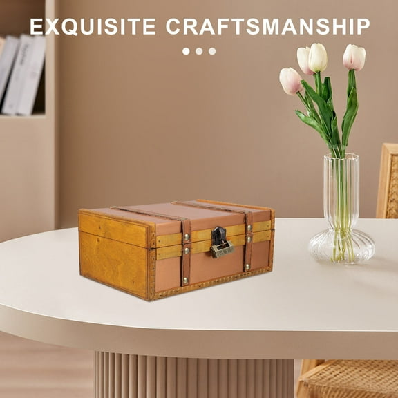OUNONA Vintage Wooden Storage Box With Hinged Lid Retro Style Jewelry Box Small Decorative Chest For Desktop Wood Organizer For Trinkets