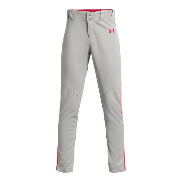 Pantalón de béisbol Under Armour Utility Pipe para niños, color gris y rojo, talla L