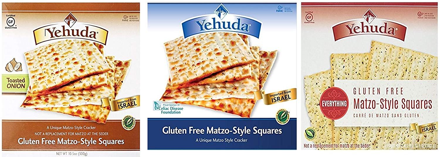 Yehuda Matzo Crackers Squares , Matzos Gluten Free, Variety Pack
