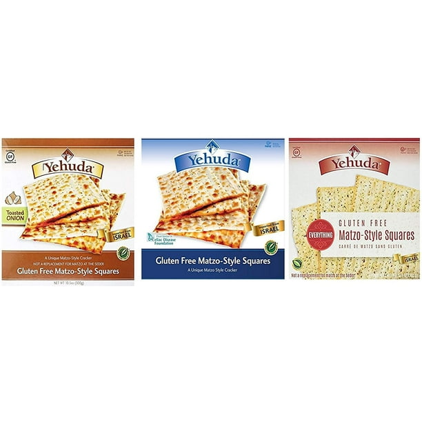 Yehuda Matzo Crackers Squares , Matzos Gluten Free, Variety Pack