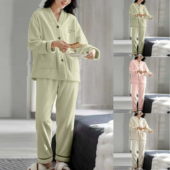 YOIAVAIOY Women's 2 Piece Outfit Lounge Set Trendy Flannel Cardigan Sweater Pants Sets V Neck Button Pocket Knit Matching Loungewear Mint Green M