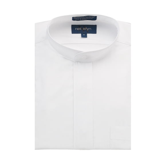 Neil Allyn Men's White Banded Collar Dress Shirt-XS