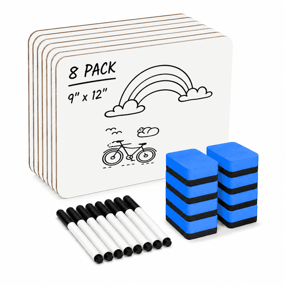 HandyJoy 8 Pack Small Whiteboard 9"x12", Double-Sided Dry Erase Board with Markers Erasers – Portable Lapboard for Office, Home, Note-Taking