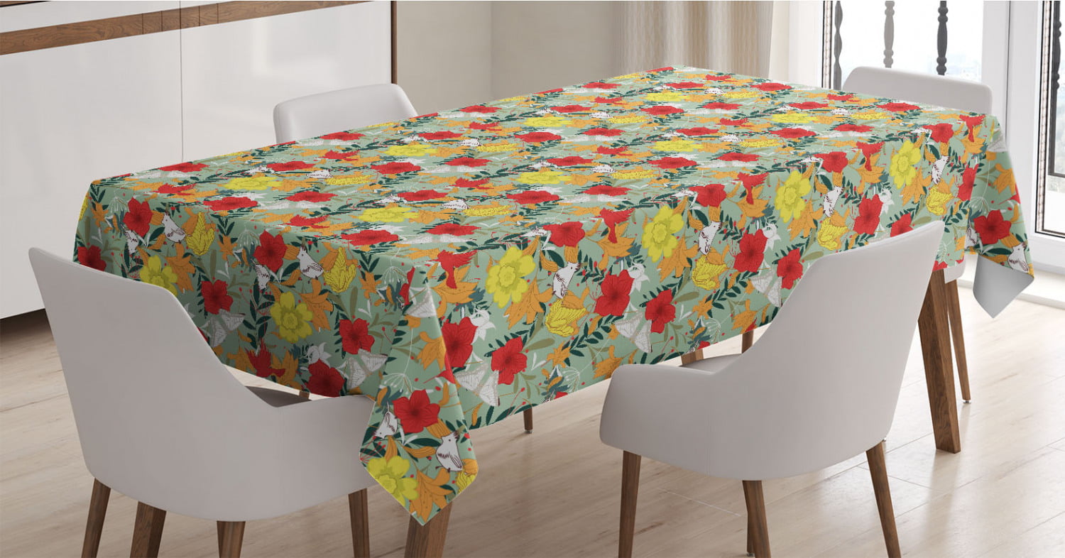 Botany Inspired Illustration with Flourishing Nature Butterflies and Ladybugs Dining Room Kitchen Rectangular Table Cover Multicolor Ambesonne Garden Art Tablecloth 60 X 84