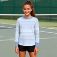 thumbnail image 6 of Long Sleeve T-Shirts for Boys Girls 5-16 Years Crewneck Striped Tops Lightweight Colorblock Casual Spring Fall (7 Years, Light Blue), 6 of 8