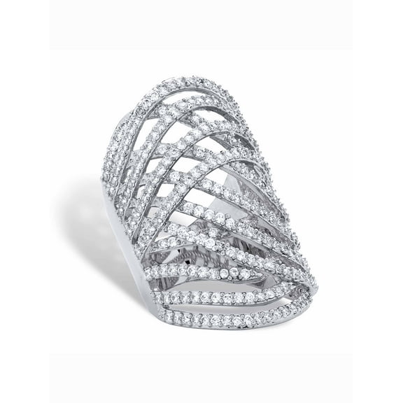 PalmBeach Jewelry 3.58 TCW Round Cubic Zirconia Platinum-Plated Highway Ring